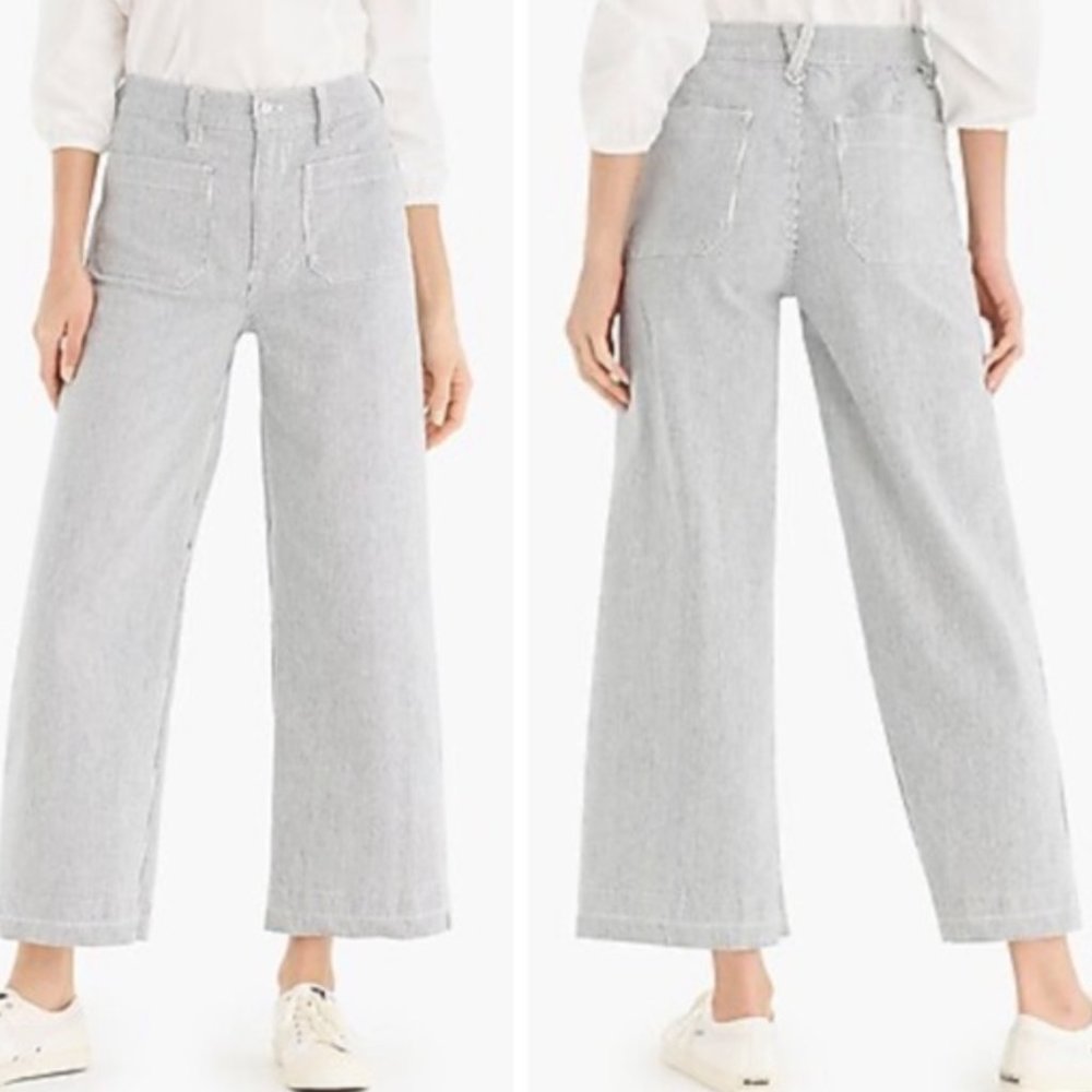 J Crew striped patch pocket wide leg cropped pant - Point Sur, 28T